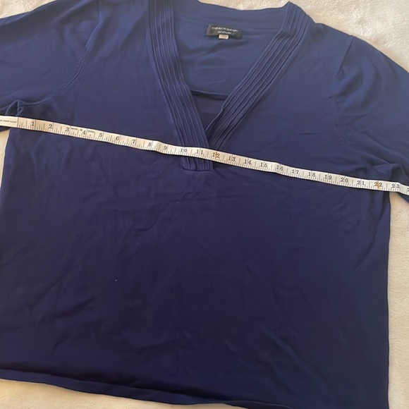 Cable & Gauge Navy Blue 3/4 Sleeve V Neck Blouse - Picture 3 of 11